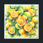 Orange Lemon Botanical Citrus Geometric Magnet<br><div class="desc">Geometric fresh oranges and lemons surrounded by lush green leaves.</div>