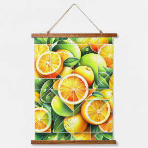 Orange Lemon Botanische Zitrone Geometrisch Wandteppich Mit Holzrahmen