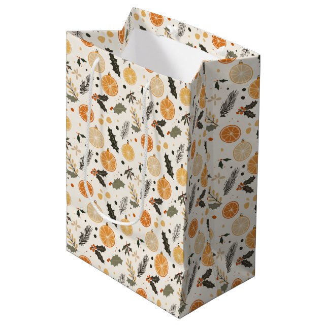 Orange Lemon Citrus Green Yellow Mittlere Geschenktüte (Vorderseite Schrägansicht)