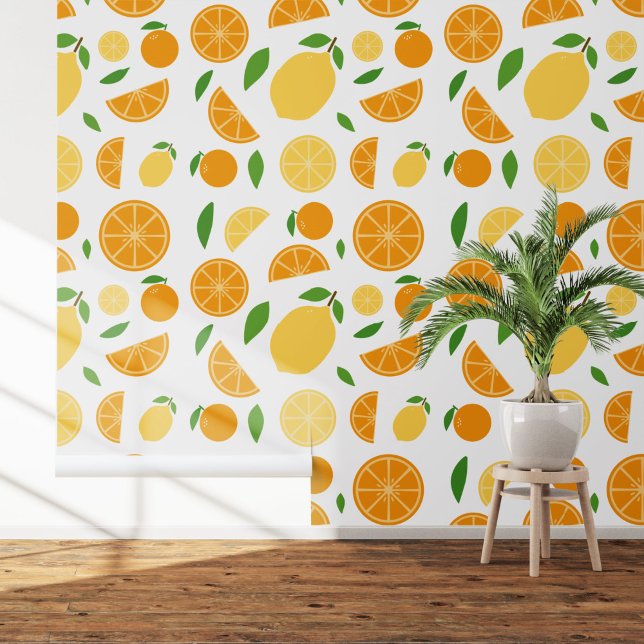 Orange & Lemon Muster Weiß Tapete (Orange & Lemon Pattern Wallpaper)