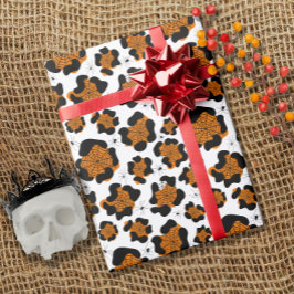 Orange Leopard Print Spider Pattern Halloween Geschenkpapier