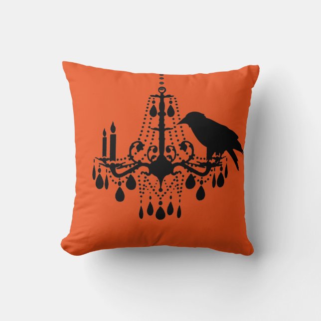 Orange Leuchter Halloweens u. Raben-Kissen Kissen (Vorderseite)