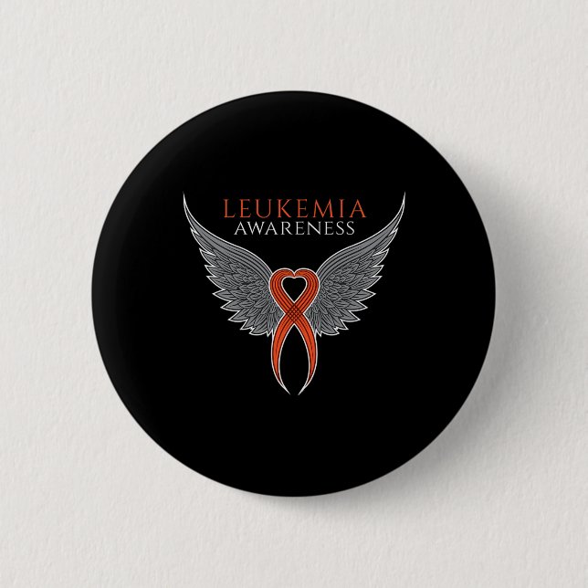 Orange Leukemia Awareness Ribbon mit Angel Wings Button (Vorderseite)