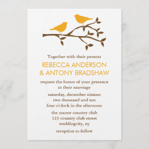 Orange Liebe-Vögel auf einer Einladung