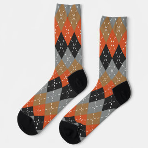 Orange Light Gray Tan Off Black Raute Socken