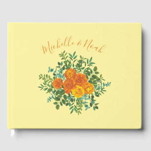 Orange & Light Yellow Peony & Rose Blumenhochzeit Gästebuch