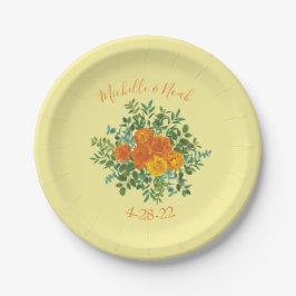 Orange & Light Yellow Peony & Rose Blumenhochzeit Pappteller