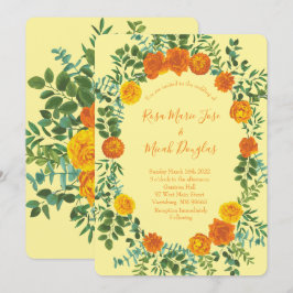 Orange Light Yellow Peony Rose Floral Wedding Einladung