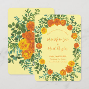Orange & Light Yellow Peony Rose Hochzeitstag Rett Einladung