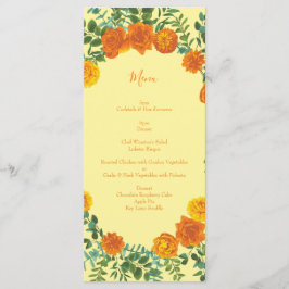 Orange & Light Yellow Peony & Rose Wedding Menu Menükarte