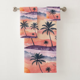 ORANGE & LILA AOUFARBFARBENE SOMMERSONNENUNTERGANG BADHANDTUCH SET
