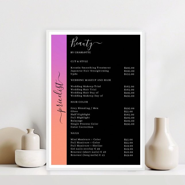 Orange, Lila & Black Pricelist Salon Poster (Orange, Purple & Black Pricelist Salon Poster)