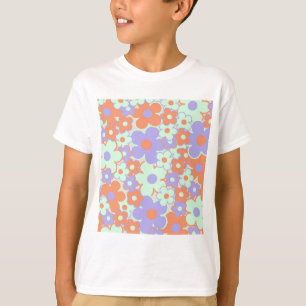 Orange Lila Blau Retro Y2K 70er Blumenmuster T-Shirt