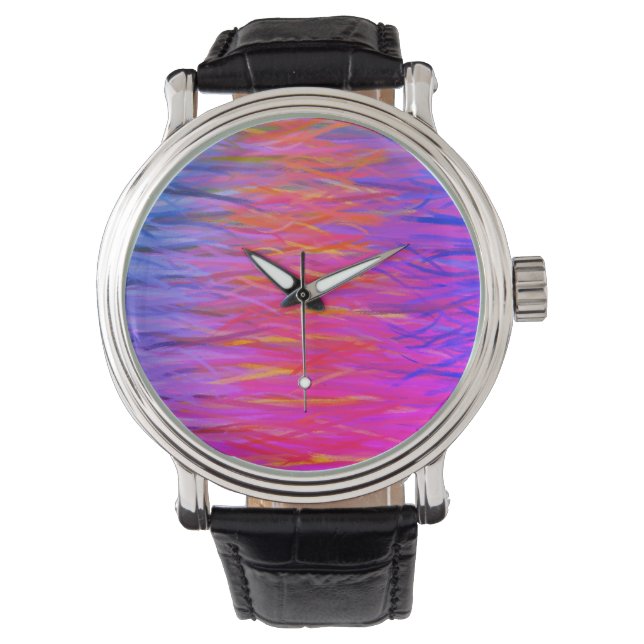 Orange Lila Blue Abstrakt Painting Armbanduhr (Vorderseite)
