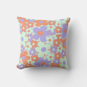 Orange Lila Blue Retro Y2K 70er Blume Muster Kissen