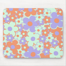 Orange Lila Blue Retro Y2K 70er Blume Muster Mousepad