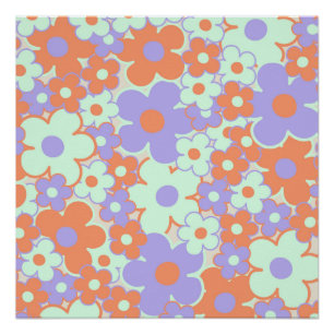 Orange Lila Blue Retro Y2K 70er Blume Muster Poster