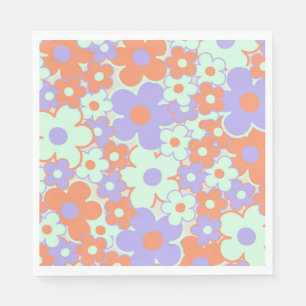 Orange Lila Blue Retro Y2K 70er Blume Muster Serviette