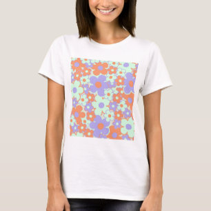 Orange Lila Blue Retro Y2K 70er Blume Muster T-Shirt