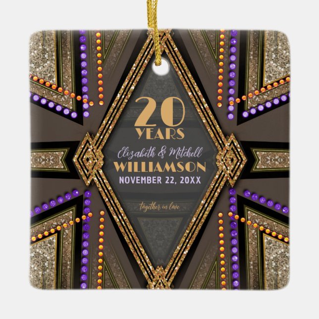 Orange Lila Bohemische Chic 20 Jahre Jubiläum Keramikornament (Vorderseite)