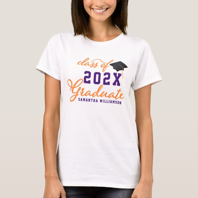 Orange Lila Class of 2025 Graduate Abschluss T-Shirt (Vorderseite)