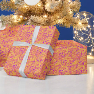 Orange Lila Floral Botanisch Moderne Weihnachten Geschenkpapier