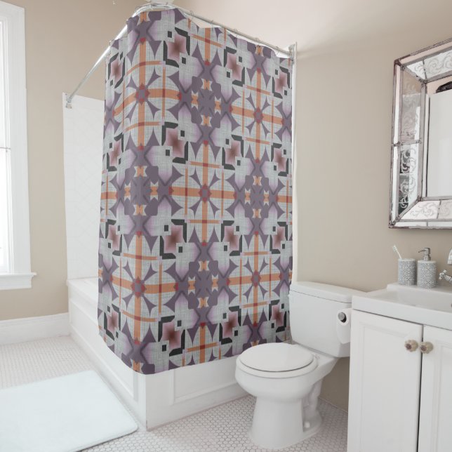 Orange Lila Indianerstamm-Mosaikmuster Duschvorhang (Beispiel)
