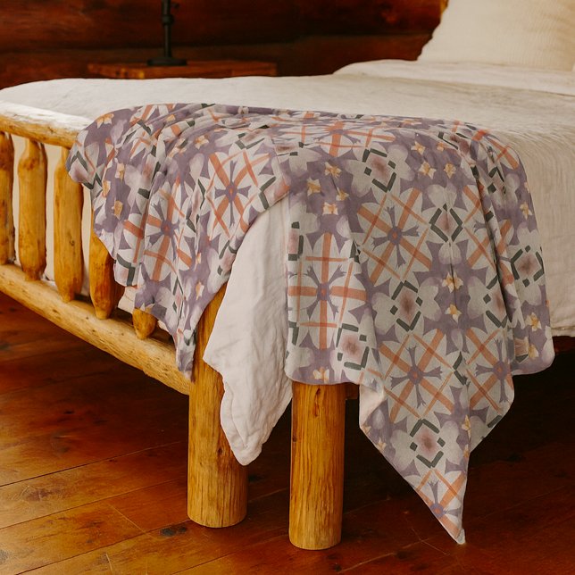 Orange Lila Indianerstamm-Mosaikmuster Fleecedecke (Von Creator hochgeladen)