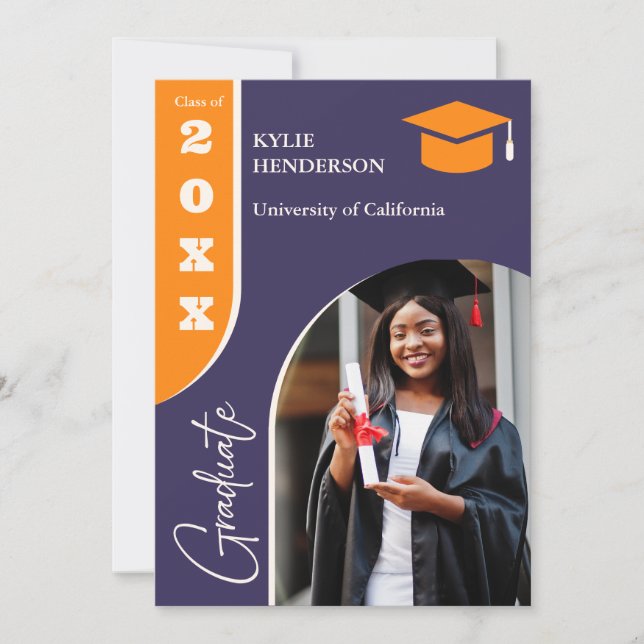 Orange Lila Modernes Abschluss Foto Einladung (Vorderseite)