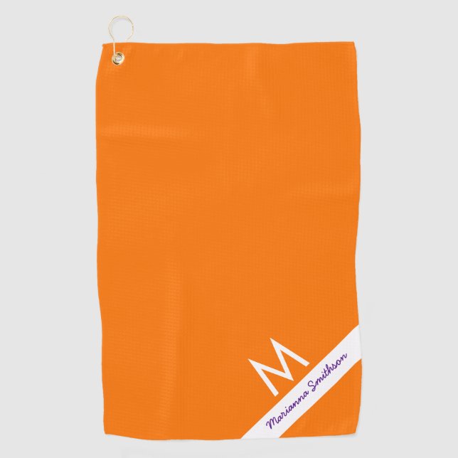 Orange Lila Monogram Name Modern Custom Golfhandtuch (Vorderseite)