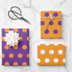 Orange Lila Polka Dot Circles Geometrisches Muster Geschenkpapier Set