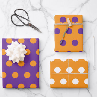Orange Lila Polka Dot Circles Geometrisches Muster Geschenkpapier Set