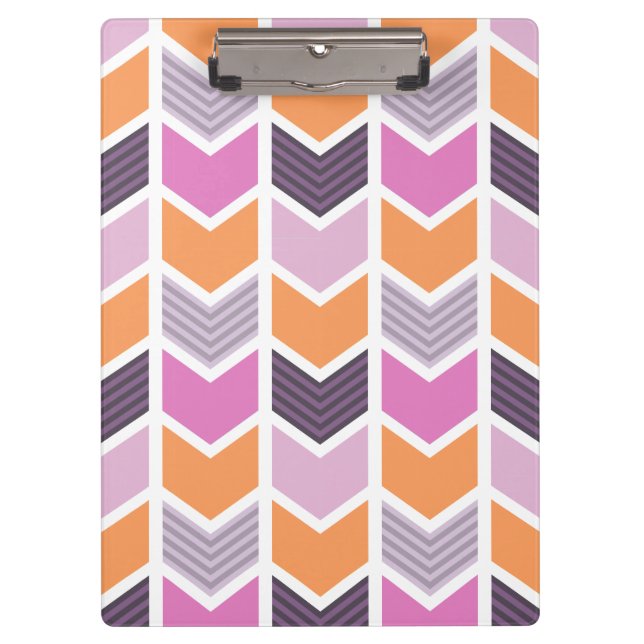 Orange lila rosa geometrisches Zickzack Muster Klemmbrett (Vorderseite)