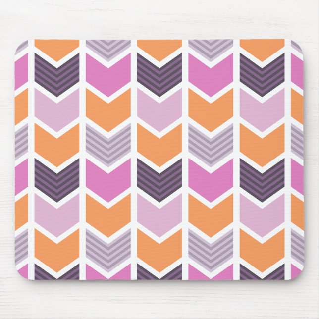 Orange lila rosa geometrisches Zickzack Muster Mousepad (Vorne)