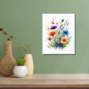Orange Lila Rot Blau Aquarell Blumen Poster