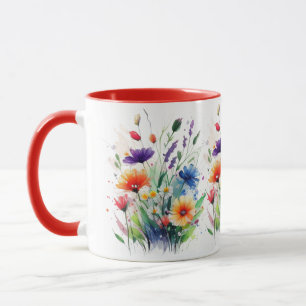 Orange Lila Rot Blau Aquarell Wilde Blumen Tasse