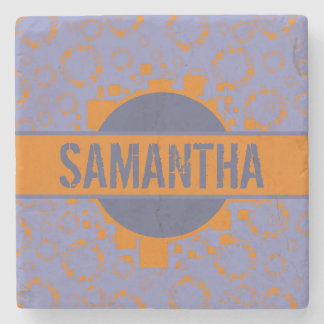 Orange Lila Squares Circles Patches Ihr Name auf Steinuntersetzer