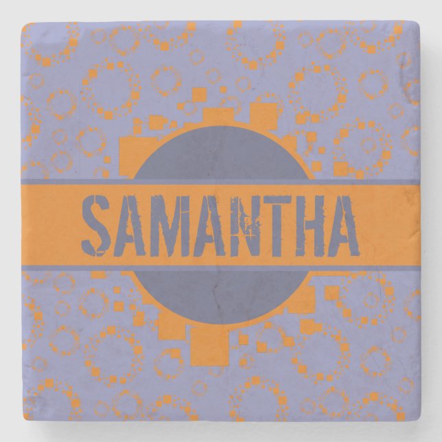 Orange Lila Squares Circles Patches Ihr Name auf Steinuntersetzer (Vorderseite)