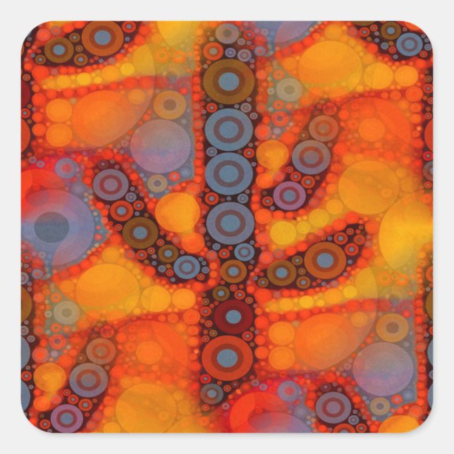 Orange Lila Südwest Saguaro Cactus Mosaic Quadratischer Aufkleber (Vorderseite)