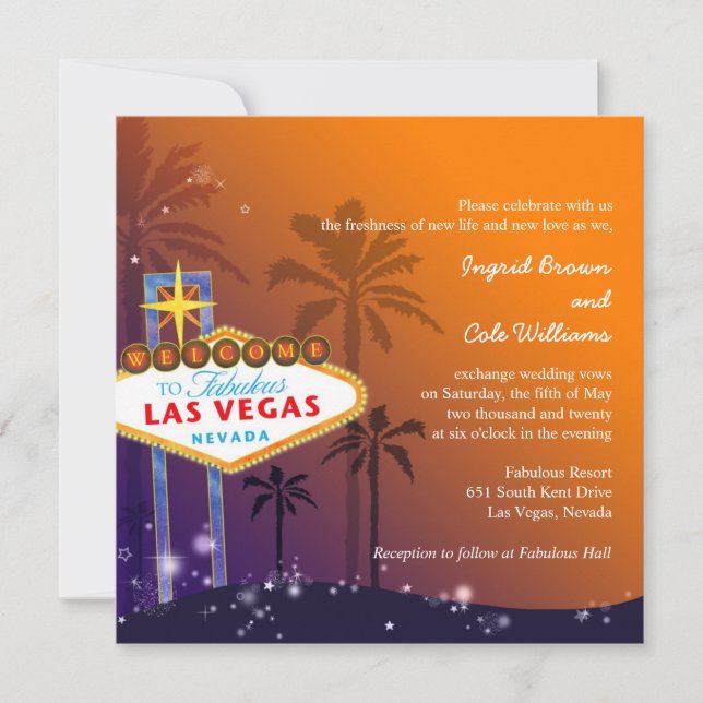 Orange & Lila Twilight Las Vegas Wedding Einladung (Vorderseite)