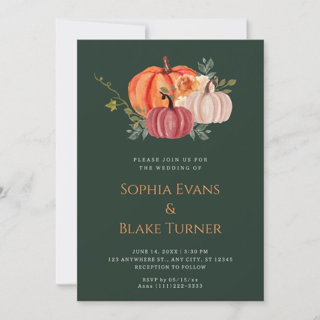 Orange Lila und weiße Pumpkin Grüne Hochzeit Einladung (Vorderseite)