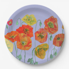 Orange Lilac Lila Poppy Blume Blumenmuster Pappteller