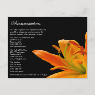 Orange Lilien-Hochzeits-Anpassungskarten Begleitkarte