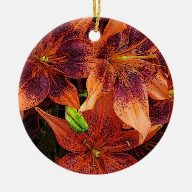 Orange Lilien Keramikornament (Vorne)