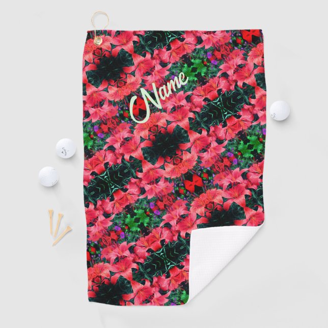 Orange Lilies Abstraktes Muster Personalisiert Golfhandtuch (Insitu)