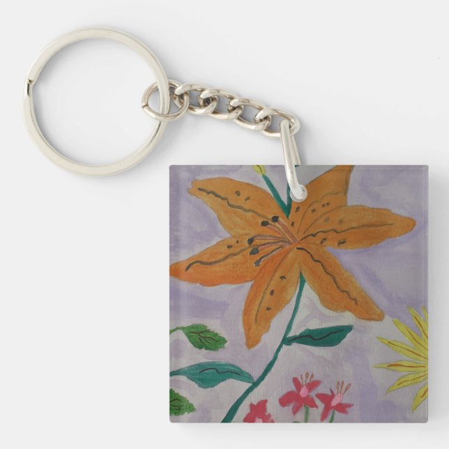 Orange Lily Acrylic Schlüsselring (Vorderseite)