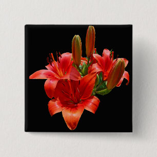 Orange Lily Blossoms Button