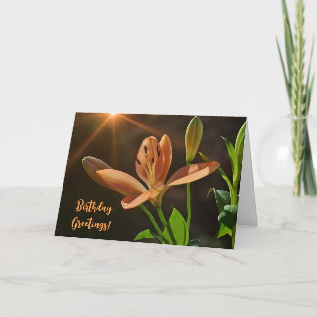 Orange Lily Blume und Sunshine Birthday Art Card Karte (Vorderseite)