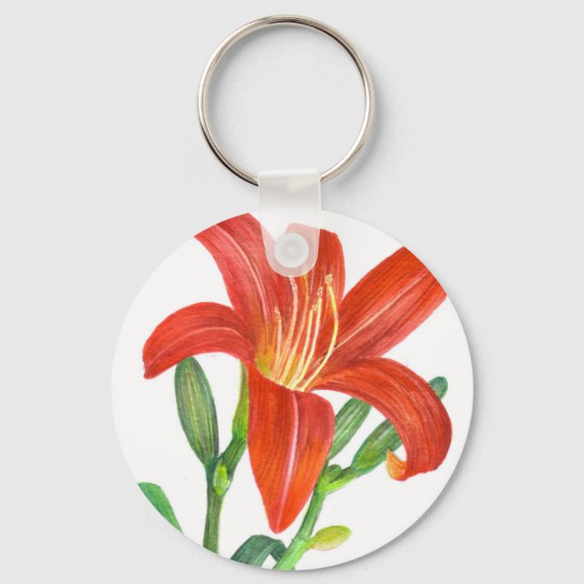 Orange Lily Botanical Illustration Schlüsselanhänger (Vorderseite)