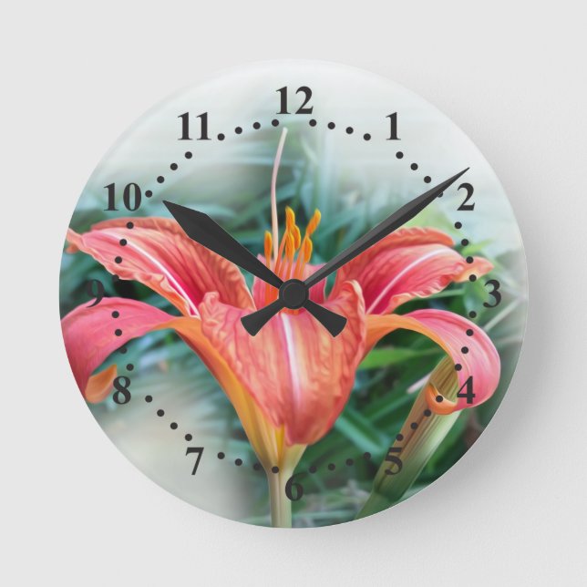 orange lily runde wanduhr (Vorderseite)